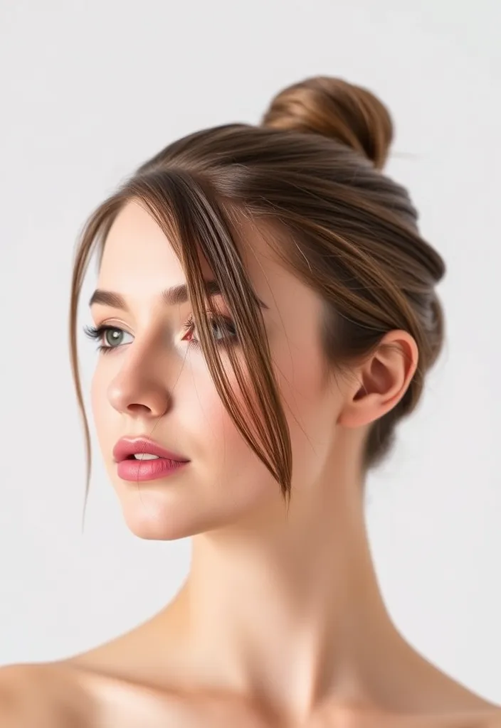 21 Half Up Half Down Hairstyles You'll Want to Try Right Now! (Number 8 Is a Game Changer!) - 3. Sleek Top Knot with Loose Strands