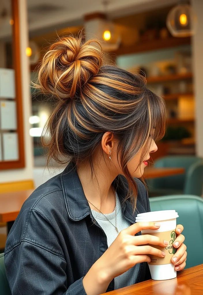 21 Half Up Half Down Hairstyles You'll Want to Try Right Now! (Number 8 Is a Game Changer!) - 18. Half Up Half Down Messy Bun