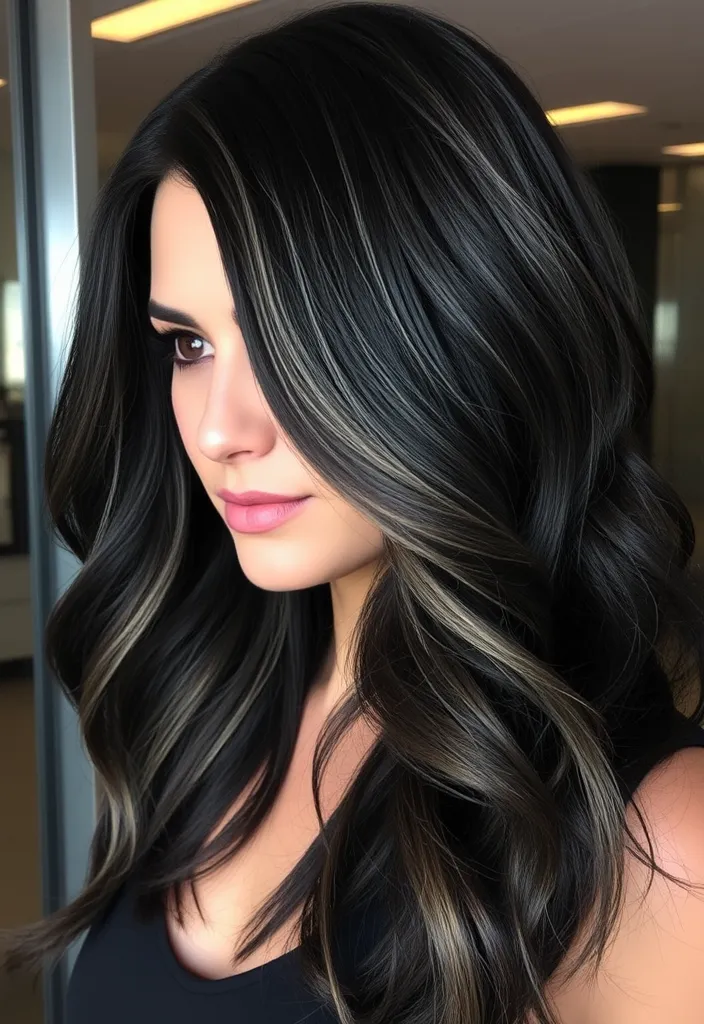 21 Stunning Dark Hair Ideas That Will Make You Want to Change Your Look NOW! - 20. Dark Silver Highlights