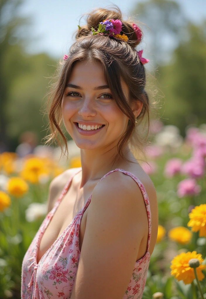 20 Cute Spring Hairstyles That Will Brighten Your Day Instantly! - 5. Messy Bun with Floral Accents